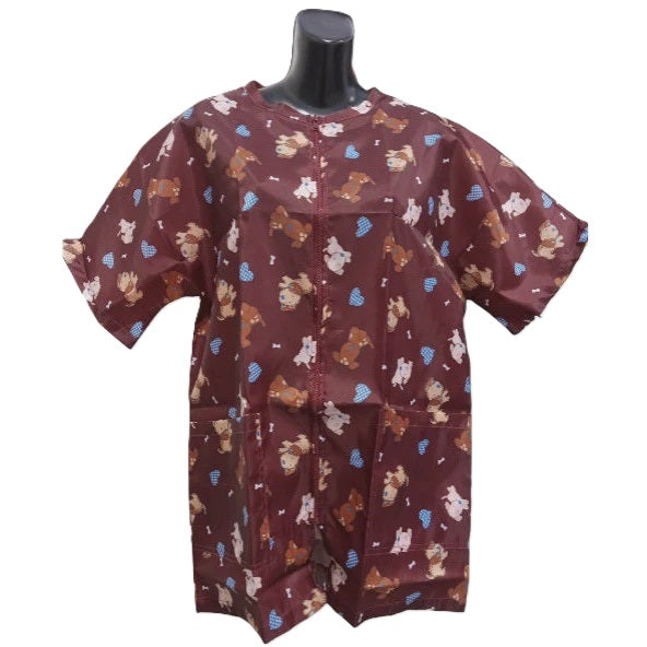 Stylist Wear Burgundy Dog Print Smock-Extra Small