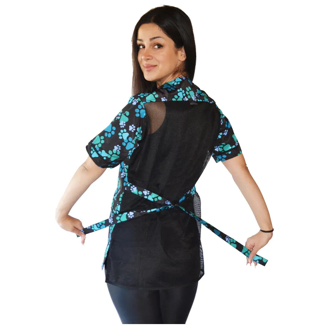 Lady Bird Blue Paw Print Smock-SM