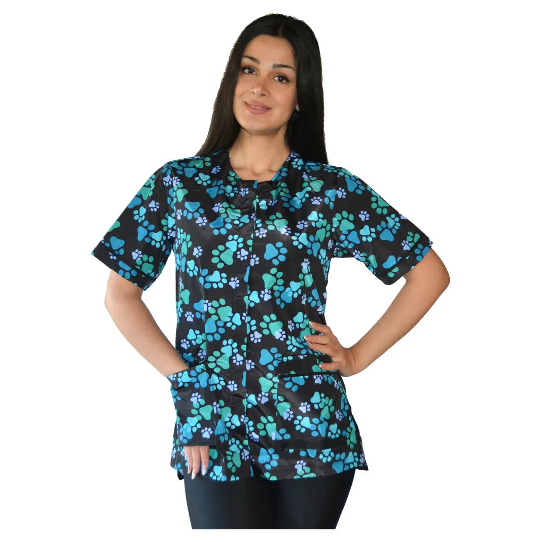 Lady Bird Blue Paw Print Smock-SM