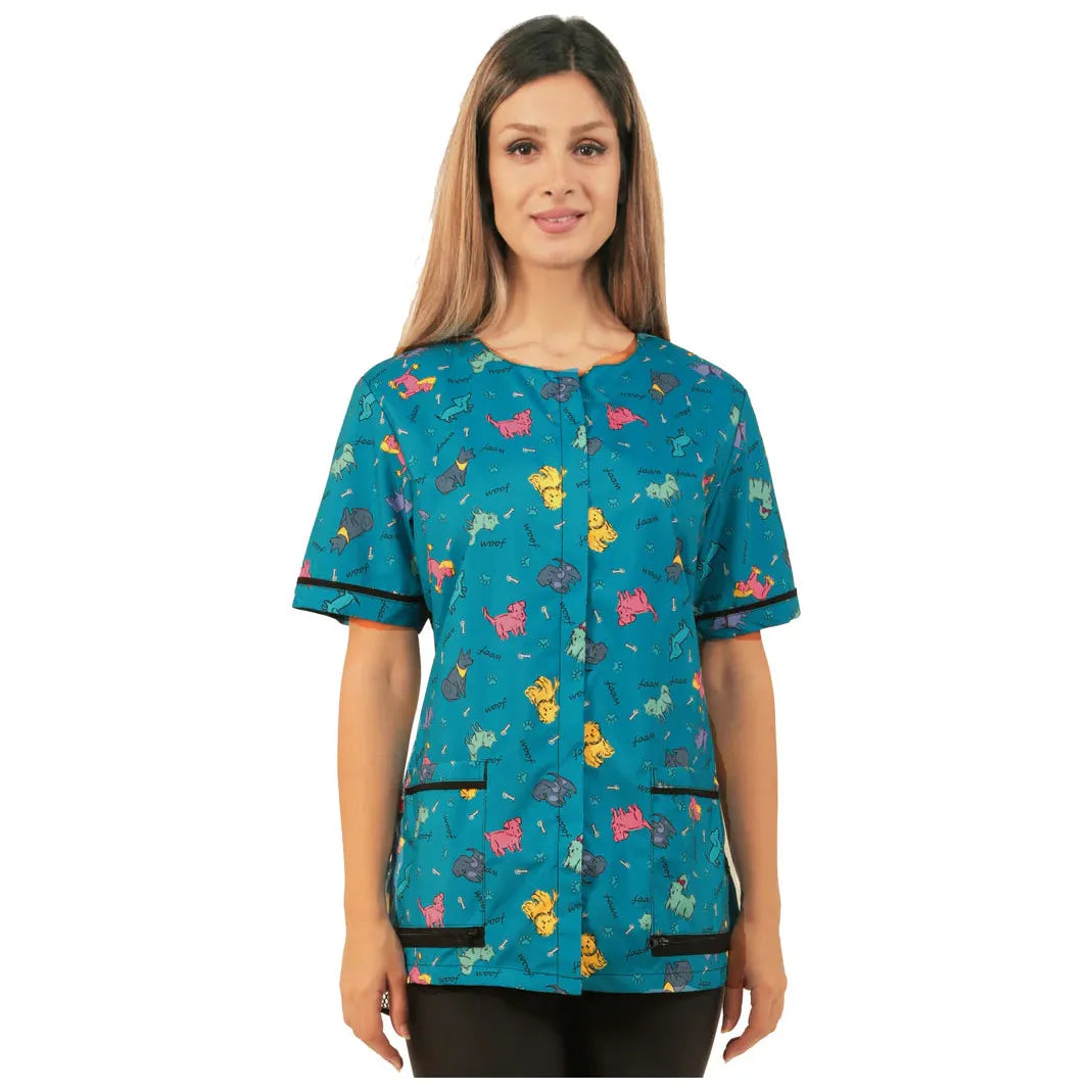 Lady Bird Teal Dog Print Smock-2X