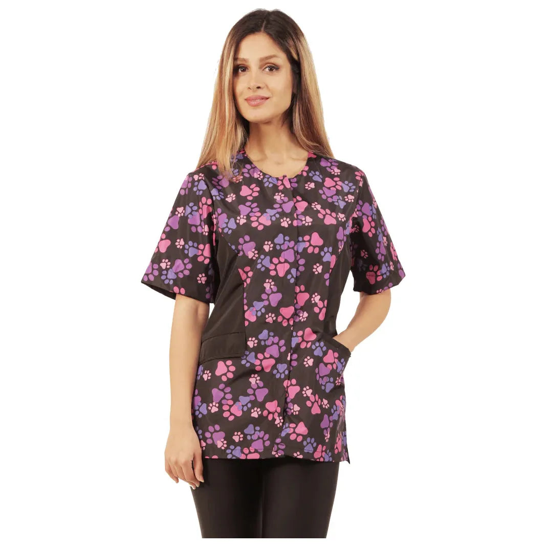 Lady Bird Pink Paw Print Smock-XS