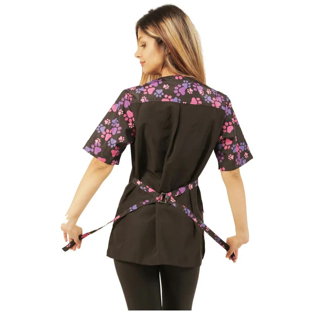 Lady Bird Pink Paw Print Smock-XS