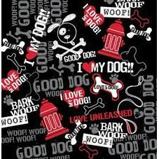 Black and Red &quot;Woof&quot; Print Bandanas