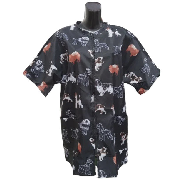 Stylist Wear Black Dog Print Smock-Small